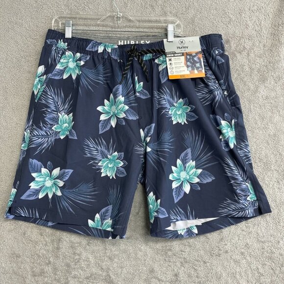 NEW Hurley Men's XXL 18" Outseam Swim Shorts Blue Hawaiian Floral Pattern - Picture 2 of 7
